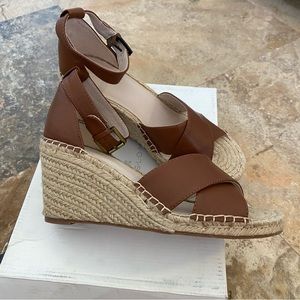 Caslon Brown Leather Espadrille Wedge Heel Ankle Strap Sandals / Shoes Size 9